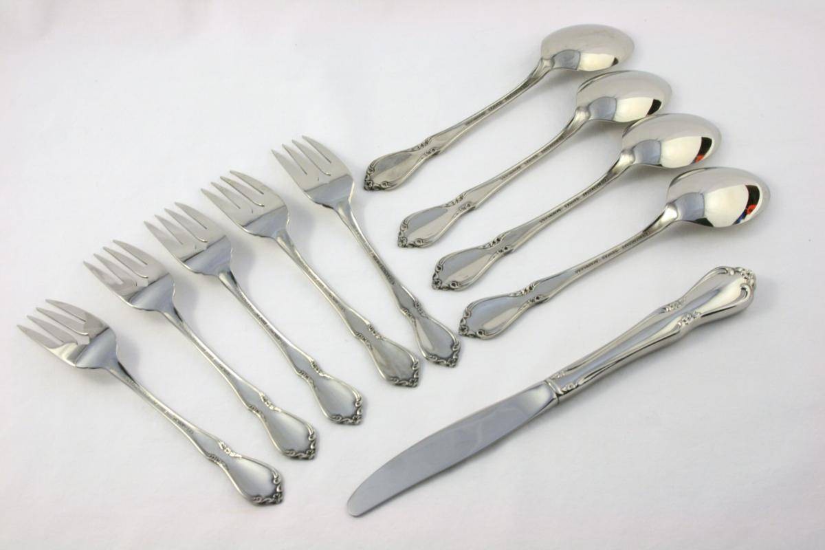 -ONEIDA CHATEAU- Oneidacraft Deluxe Flatware 10 Pcs Forks Spoons Knife  #450