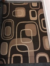RUG DARK BROWN BEIGE PATTERN RINGS CIRCLES 67.5" X 47" PATINA PARADISO