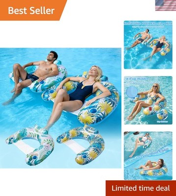 Relax in Style: 2 Pack Heavy Duty Inflatable Pool Floats with Beverage Holders