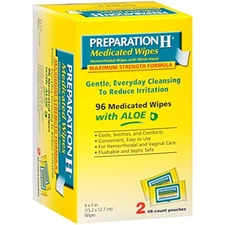2 Pk Preparation H Medicated Hemorrhoidal Wipes W Witch Hazel And Aloe 96 Ct Ea