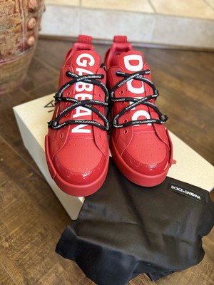 Dolce & Gabbana Portofino Calfskin Leather Red Sneakers EUR 44 US 11 New w/ Box