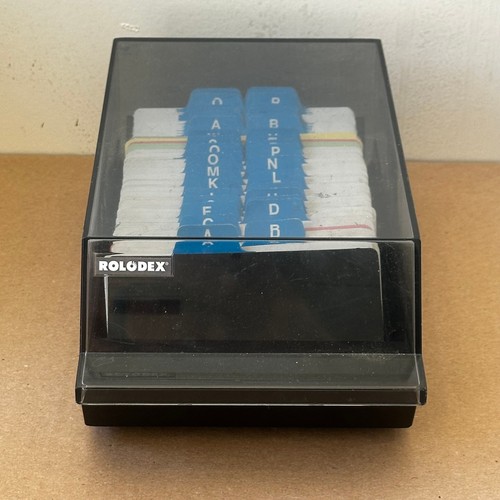 Rolodex VIP-24C Vintage Desktop Card File Organizer Smoked Lid Black Made in USA