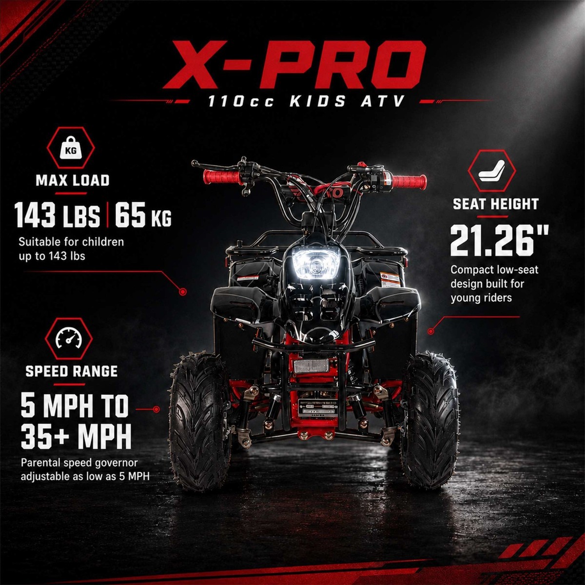 X-PRO 110 Kids ATV 110cc 4 Stroke Gas Powered Mini Quad Four