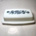 Vintage PYREX Old Town Dark Blue Onion Butter Dish w/Lid Milk Glass  USA 7” READ