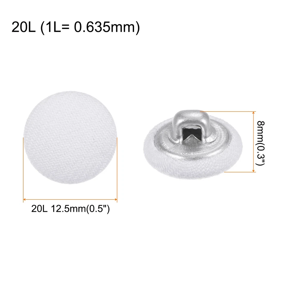 Botones de costura redondos de metal de 12,5 mm cubiertos de tela blancos 20 piezas Foto 2 de 4