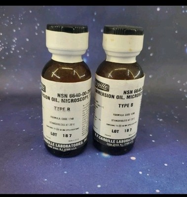 Cargille Lab. Non-Drying Immersion Oil Microscopy Type B - 1 FL OZ Lot Of 2 NOS