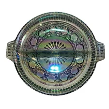 Vintage Federal Glass 8” Smoke Carnival Glass Divided Dish Windsor Pattern 1960s