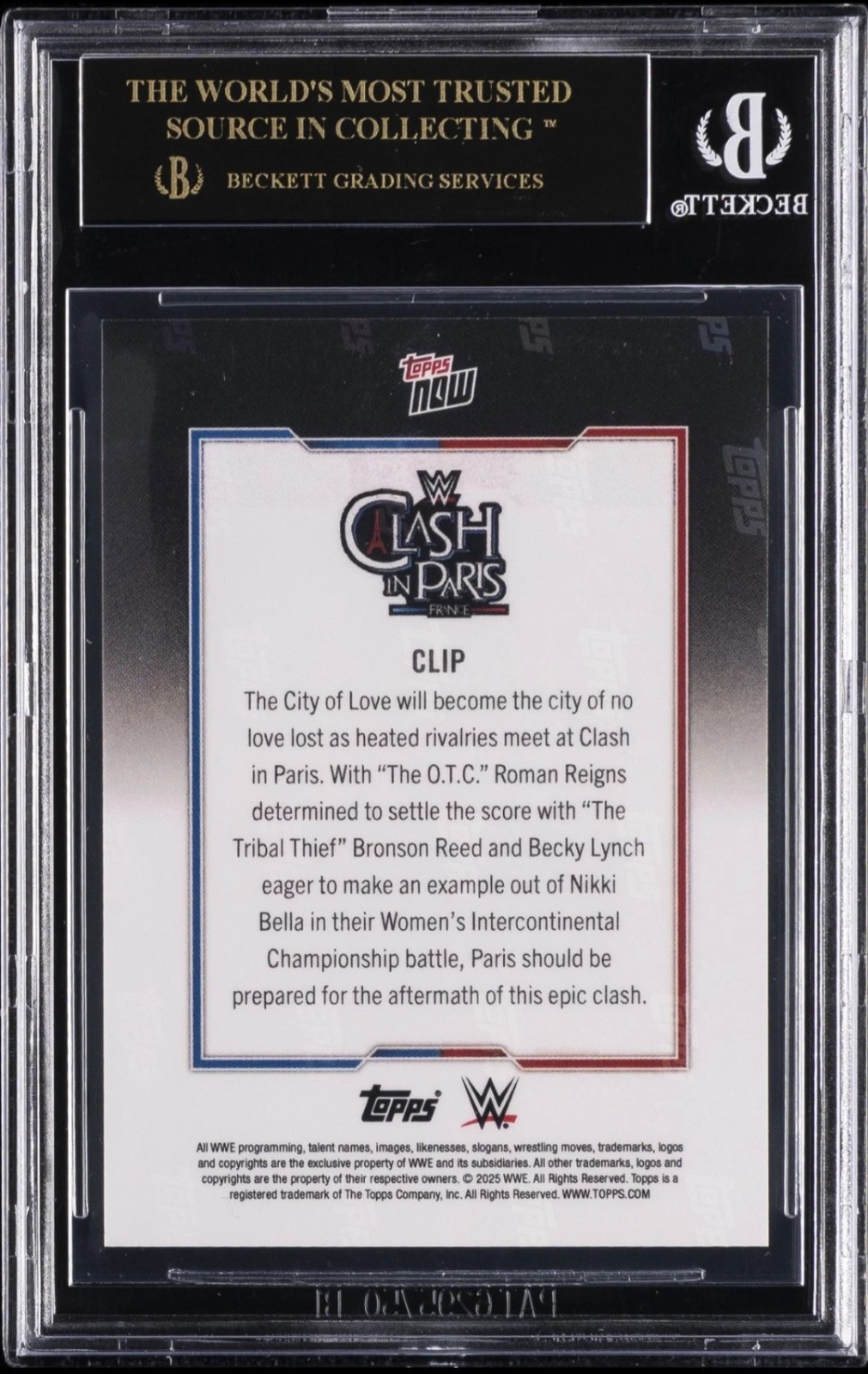 2025 Topps Now WWE Clash In Paris Roman Reigns BGS 10 PRISTINE BLACK LABEL view 2