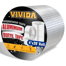 VIVIDA Aluminum Butyl Tape 4" × 20', Waterproof Aluminum Foil Butyl Sealing