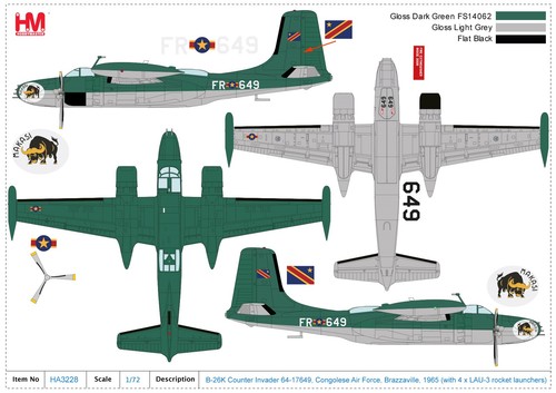 Hobby Master 1:72 B-26K Counter Invader Congolese Air Force Brazzaville HA3228 - Picture 8 of 10
