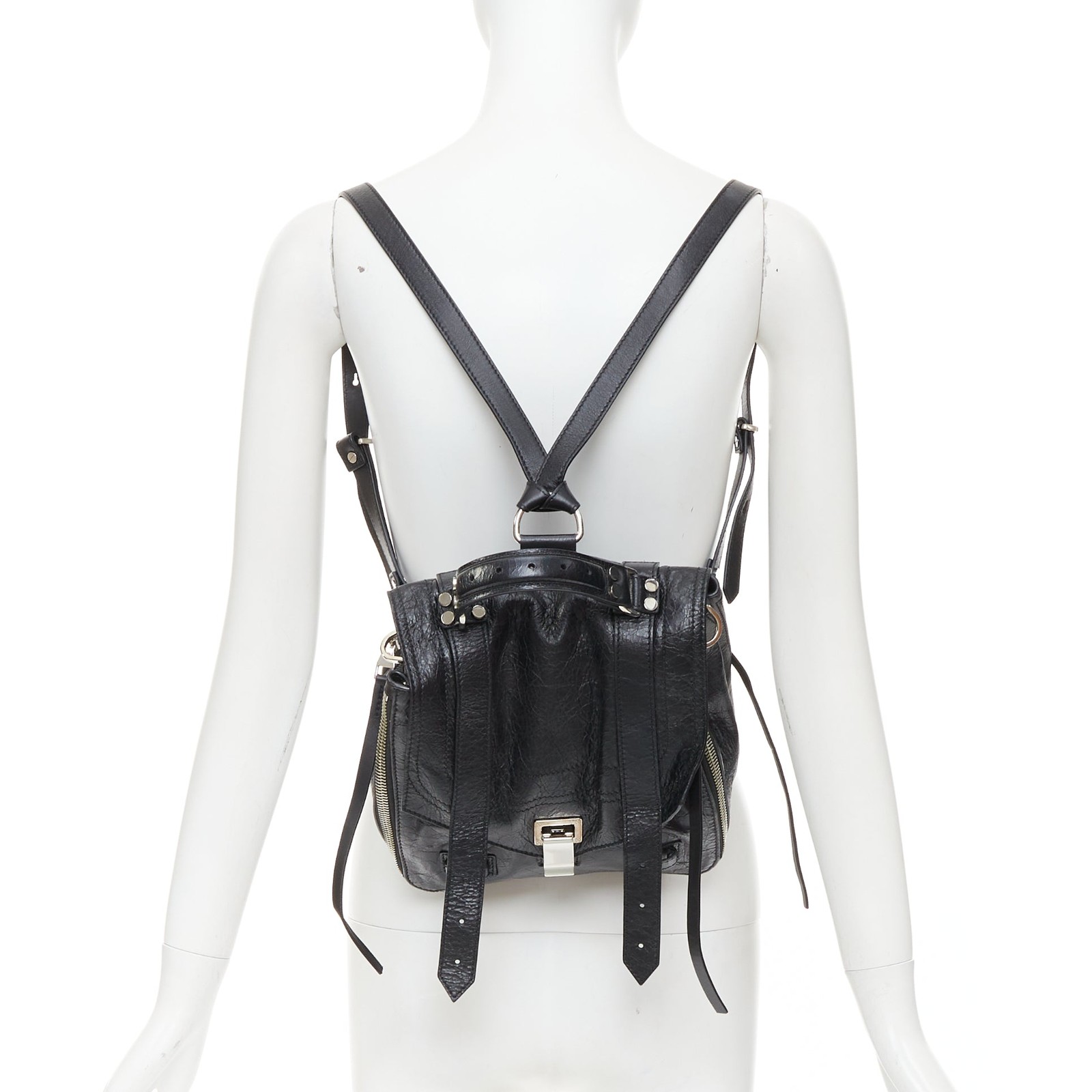 rare PROENZA SCHOULER PS1 black textured leather silver hardware small backpack image 2