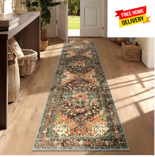Yamaziot Washable Runner Rug, 2x8 Non-Slip Boho Vintage Hallway Rug Runner with