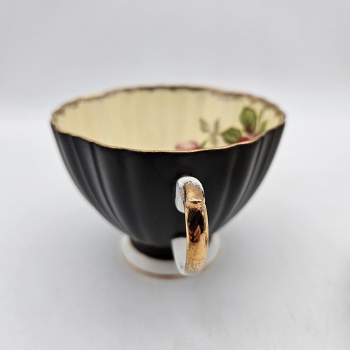 Tasse à thé et soucoupe extérieure vintage EB Foley rose chou bordure or rose RARE - Photo 4/9