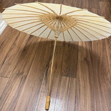 Gorgeous Vintage Japanese Bamboo Paper Large Parasol Umbrella 27" Collectible