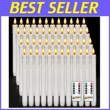 Remote Controlled Flameless Taper Candles, White, 9.6 Inches