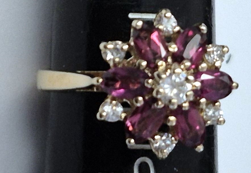 SOLID STERLING SILVER Ruby and CZ Ring for Mom  S… - image 3