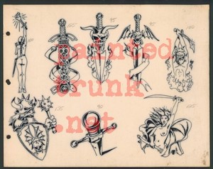 vintage original 1980s produx mike malone rollo dagger viking tattoo flash 11x14