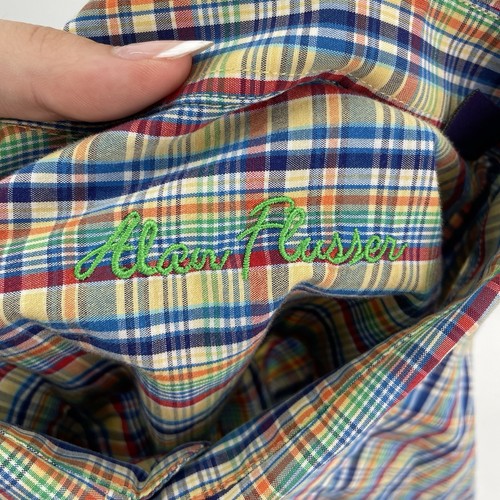 Camicia Alan Flusser colorata arcobaleno a quadri uomo XL con bottoni manica corta resort - Foto 4 di 8