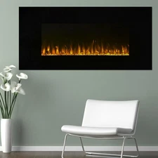 54" Electric Fireplace Heater with Remote LED Flame, Timer, and Heat, Black