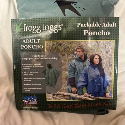 NEW IN PACKAGE. Froggtoggs Adult Packable Green Poncho Unisex One Size Fits All