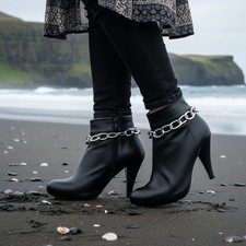 Women Silver Metal Chain Boot Bracelet SET Shoe Charm Anklet Oval Link HANDMADE