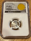 1943-S Lincoln Wheat Steel Cent NGC MS 66 with Parachute Fragment -WW II Era