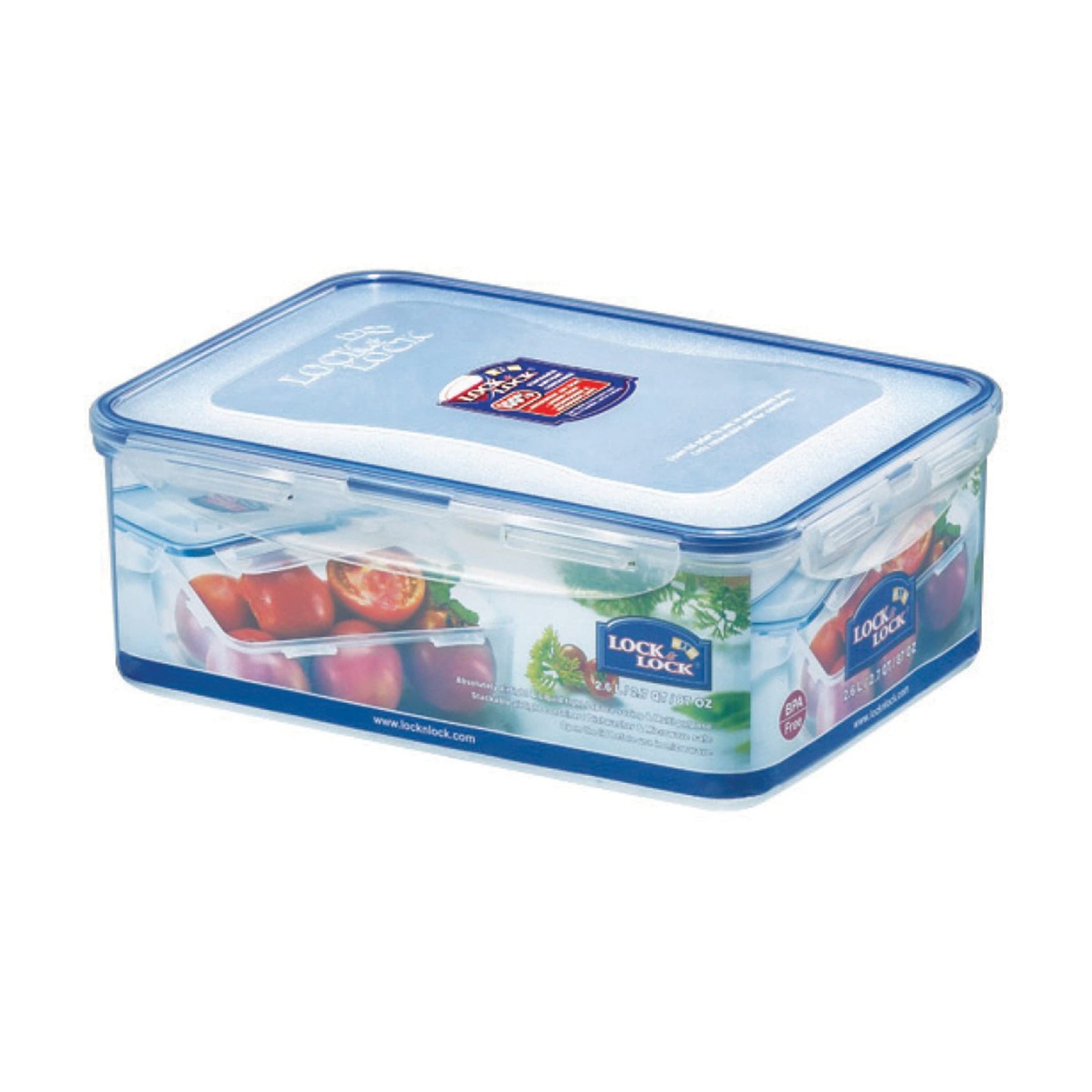 Lock & HPL826 Rectangular Storage Container-Clear/Blue, 2.6L, Clear/Blue