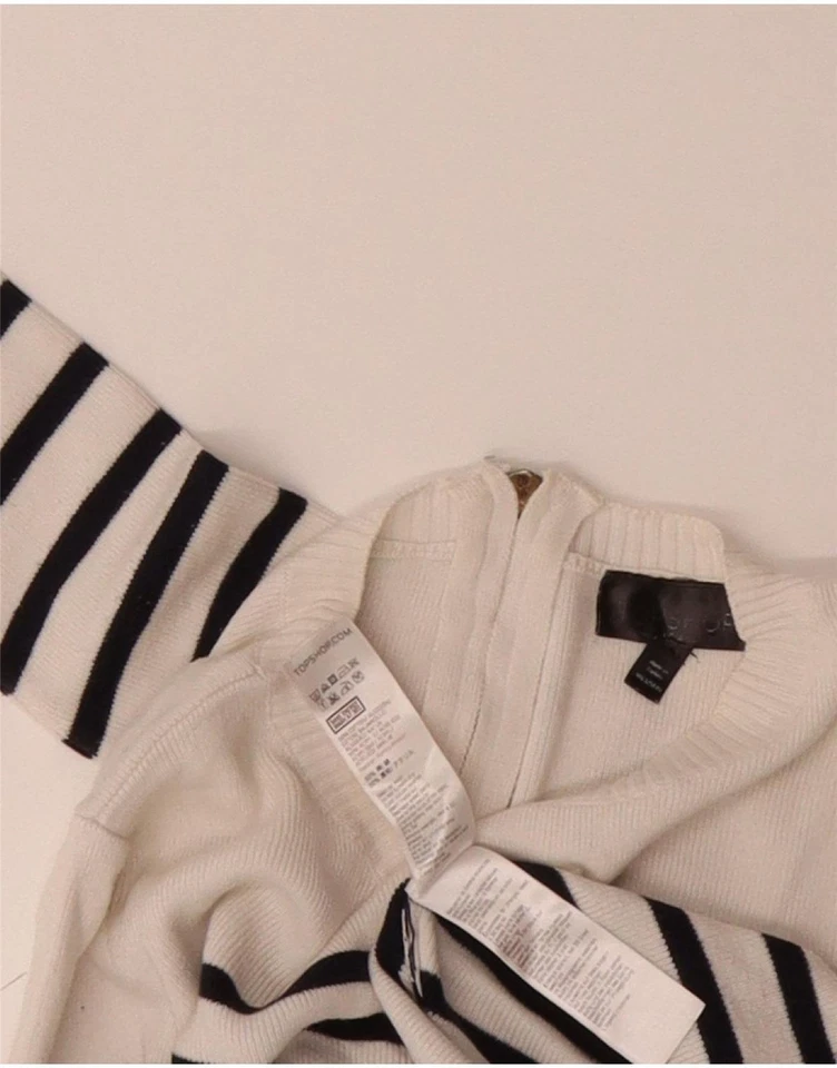 Suéter feminino TOPSHOP gola redonda barco Reino Unido 4 XS listrado branco algodão DX17 - Imagem 3 de 3