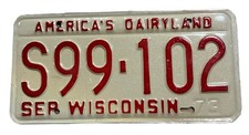 LICENSE PLATE PLATES Wisconsin 1973 S9 9&ndash;102