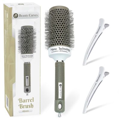 Round Brush 45 mm Barrel with 2 Clips   Round Hair Brush with Flexible Nylon ...