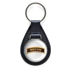 U.S. Army Recon Black Leather Keychain Silver Keyring Military Gift