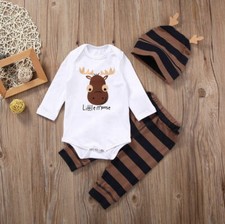 Newborn Baby Boys Girls Romper Long Sleeve Jumpsuit Pant Hat Clothes Outfits Set