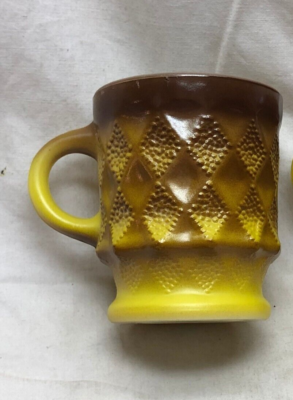 RETRO ANCHOR HOCKING KIMBERLY DIAMOND FIRE KING YELLOW CUP MUG D