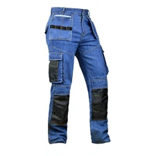 Men Denim Work Pants - Cordura Knee Reinforcement Jeans with Utility Pockets