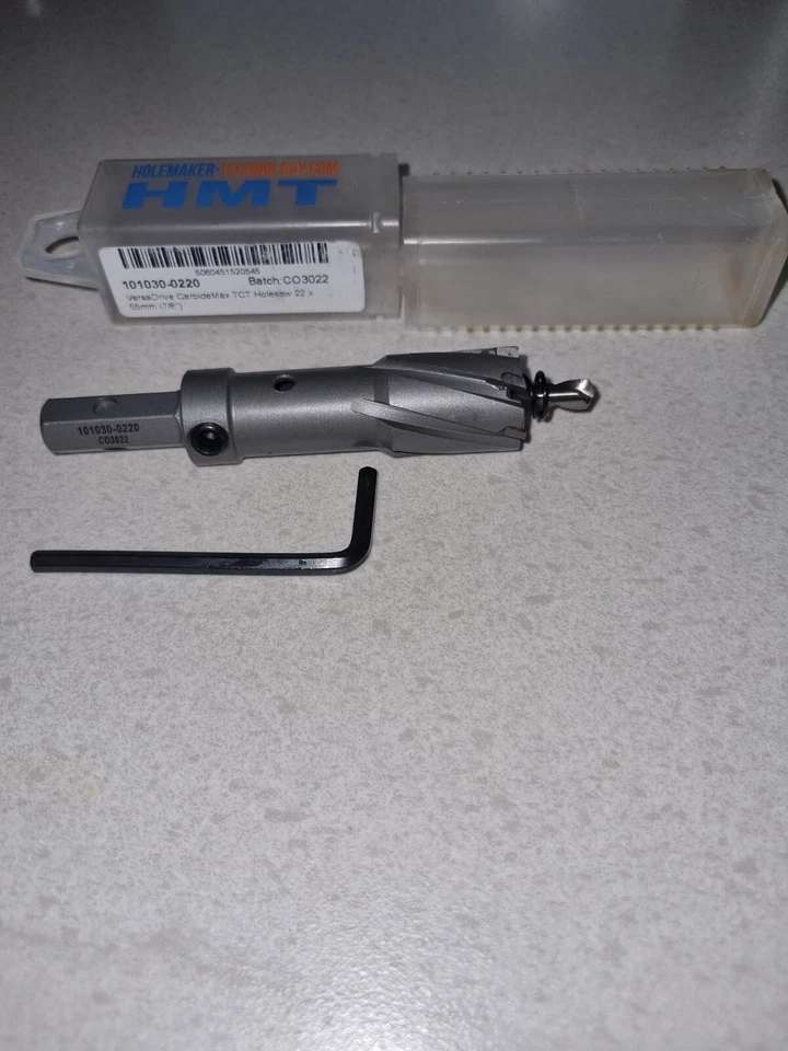 HOLEMAKER TECHNOLOGY HMT VERSADRIVE CARBIDEMAX TCT HOLECUTTERS,22mm diameter, 55mm DEPTH OF CUT