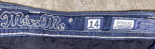 MISS ME Jeans cuffed Capri crop jeans Girls Youth Sz 14 Rhinestoned Embroidered - Picture 5 of 8