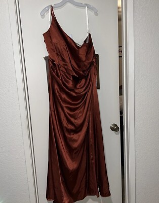 david's bridal copper bridesmaid dresses One Shoulder Satin A-Line Bridesmaid Dress