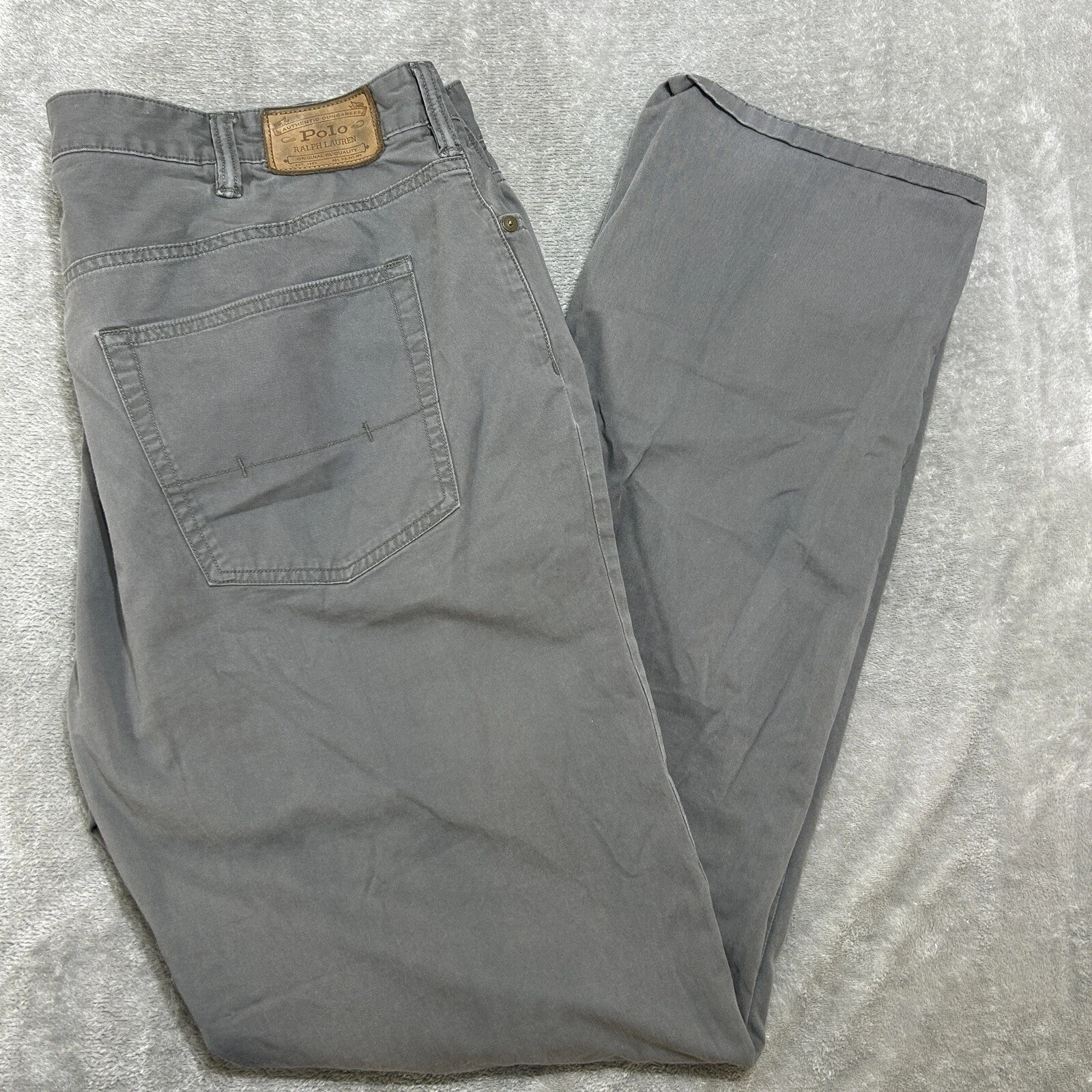 Polo Ralph Lauren Mens Chino Pants 41x33* Gray Stretch Straight Leg Flat Front