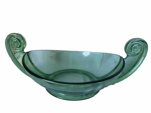 Fostoria Glass Large Green Console Serving Bowl Uranium Depression Glass 14"