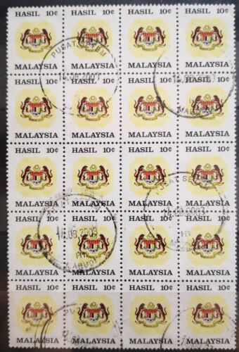 Malaysia Used Revenue Stamps - Block of 20 pcs 10c Stamp (Old Design Small Size) - Picture 1 of 2