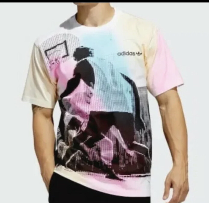 Adidas Originals Basketball Tee Shirt Solar Pink Light Aqua