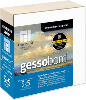 Gesso Wood Painting Panel: Museum Series Gessobord, 5'' X 5'', 1-1/2'' Cradled Prof