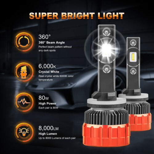 MOSTPLUS 8000LM 80W 880 881 893 LED Fog Light Kit 6000K White Bulb One Pair - Picture 2 of 6
