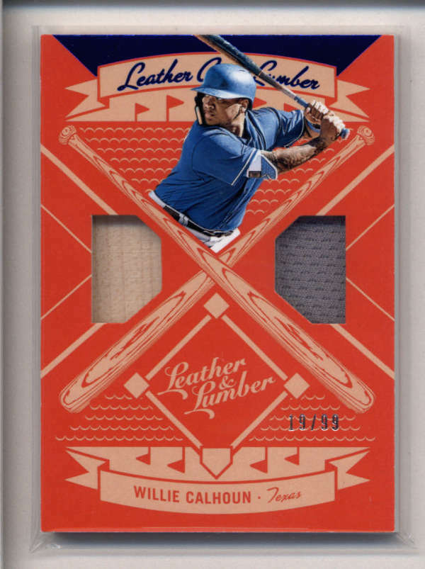 WILLIE CALHOUN 2019 PANINI LEATHER & LUMBER BLUE GAME USED JERSEY BAT /99 AN1984