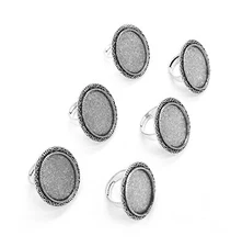 6 Silvertone 25mm x 18mm CAMEO CATHY STYLE Adjustable RING SETTINGS Blanks Frame
