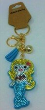 Mermaid Puffy Keychain Bling Rhinestone Backpack Charm Rhinestone