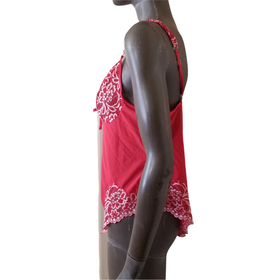 复古 Camisole 婴儿娃娃睡衣女式中号红色白色不对称 — 第 4/4 张图片