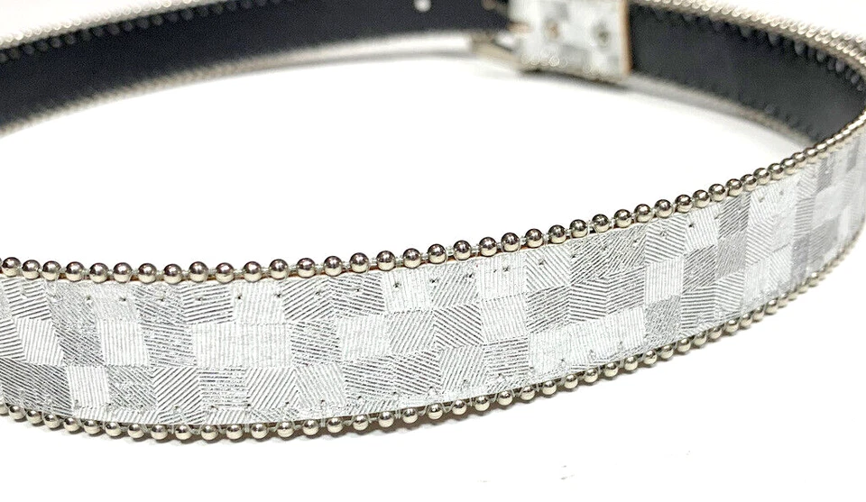 Vintage 90s Elite Fresno CA Womens Small Silver Metallic Belt Skinny Check Print - Image 4 of 4