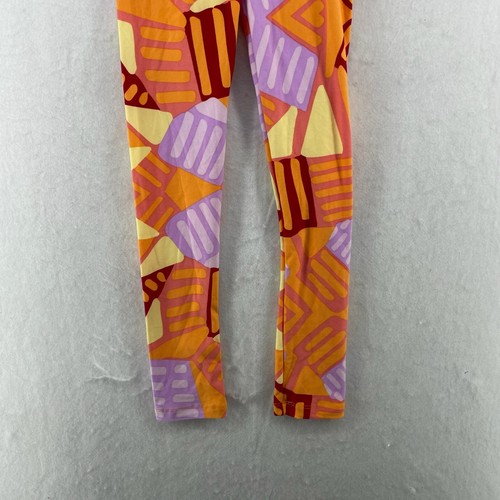 Lularoe Leggings Girls Sz L/XL Orange Pink Geometric Wide Waistband Slim Pullon - Picture 9 of 12