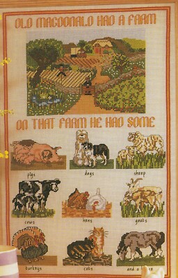 Bauernhoftier Sampler Kreuzstichkarte alt Macdonald hatte einen Bauernhof Baumschulreim